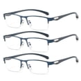 thumbnail image 1 of 3 Pairs Mens Fashion Blue Light Blocking Half Rimless Reading Glasses 2.0, Metal Blue Spring Hinge Business Rectangle Readers +2.00, 1 of 5
