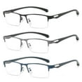 thumbnail image 1 of 3 Pairs Mens Fashion Blue Light Blocking Half Rimless Reading Glasses 2.0, Metal Spring Hinge Business Rectangle Readers +2.00, 1 of 6