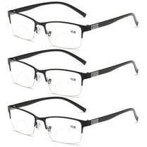 3 Pairs Mens Half Rimless Rectangle Black Bifocal Reading Glasses 3.50 Anti-blue Light Classic Business Readers Metal Presbyopic Glasses