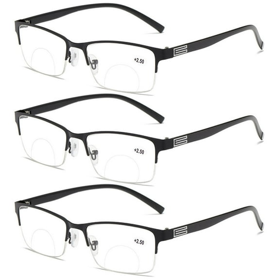3 Pairs Mens Half Rimless Rectangle Black Bifocal Reading Glasses 3.50 Anti-blue Light Classic Business Readers Metal Presbyopic Glasses