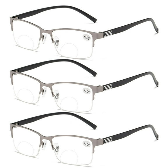 3 Pairs Mens Half Rimless Rectangle Gunmetal Bifocal Reading Glasses 4.00 Anti-blue Light Classic Business Readers Metal Presbyopic Glasses