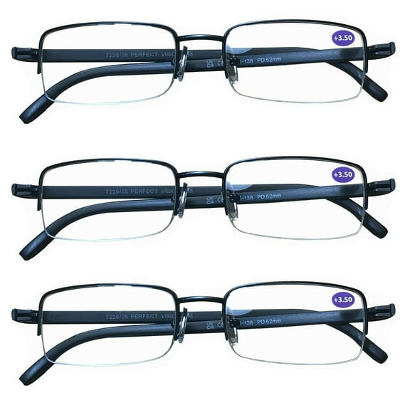3 Pairs Mens Metal Frame Rectangle Half Frame Reading Glasses Classic Readers +0.75
