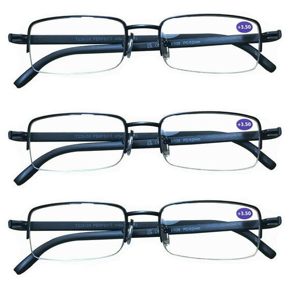 3 Pairs Mens Metal Frame Rectangle Half Frame Reading Glasses Classic Readers +3.50
