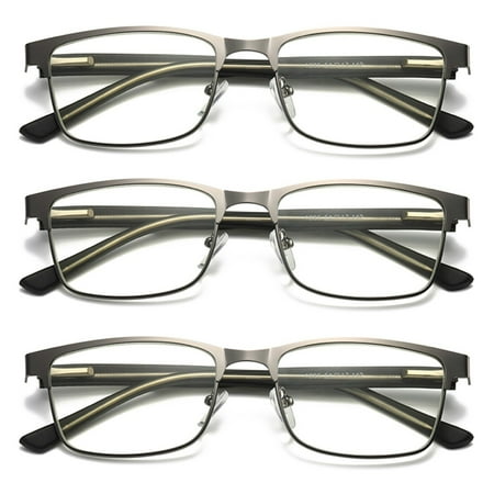 3 Pairs Mens Metal Frame Spring Hinge Blue Light Blocking Reading Glasses Readers +2.50