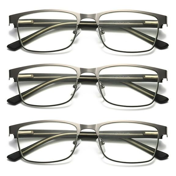 3 Pairs Mens Metal Frame Spring Hinge Blue Light Blocking Reading Glasses Readers +3.50