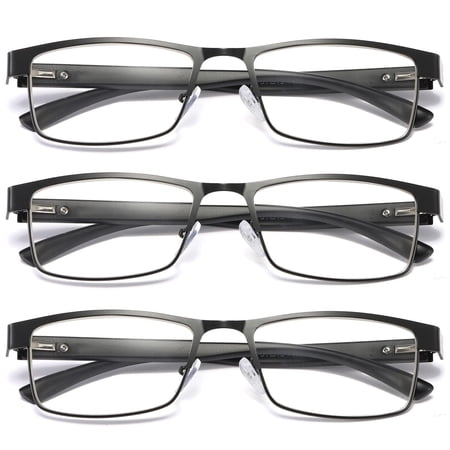 3 Pairs Mens Rectangular Blue Light Blocking Reading Glasses Spring Hinge Readers +2.00
