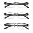 thumbnail image 1 of 3 Pairs Mens Rectangular Metal Half Frame Reading Glasses Spring Hinge Black Readers +2.25, 1 of 6