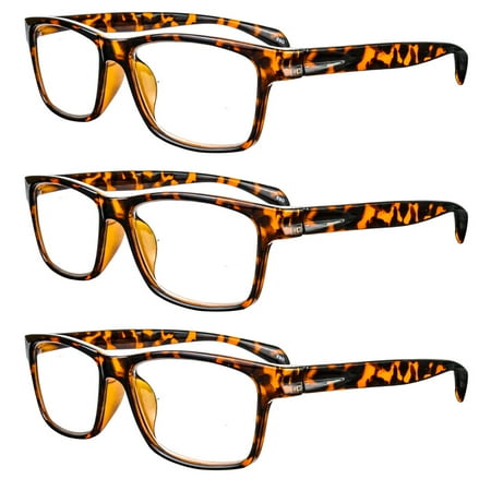 3 Pairs Mens Rectangular Reading Glasses +1.0~3.5 TR90 Readers