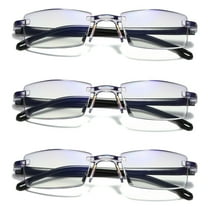 3 Pairs Mens Rectangular Rimless Blue Light Blocking Reading Glasses Unisex Readers 1.00