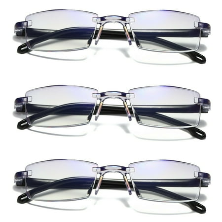 3 Pairs Mens Rectangular Rimless Blue Light Blocking Reading Glasses Unisex Readers +3.00
