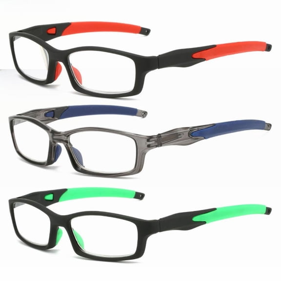 3 Pairs Mens Rimmed Sporty Rectangle Reading Glasses +3.0, Womens Blue Light Blocking Plastic Sport Spring Hinge Readers 3.00, Fashion Presbyopia glasses +300 strength