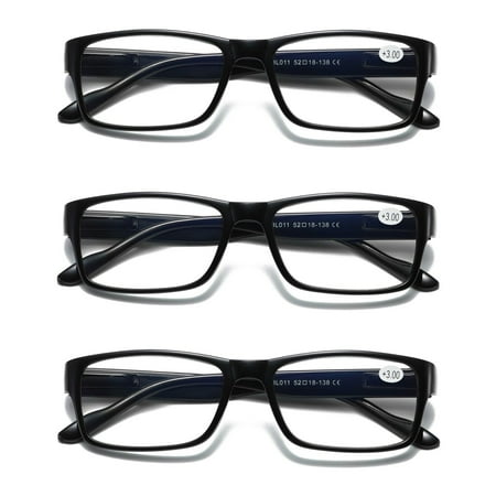 3 Pairs Mens Unisex Blue Light Blocking Reading Glasses Black Spring Hinge Readers +1.25