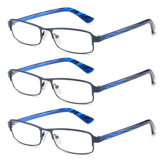 3 Pairs Mens Womens Fashion Reading Glasses Metal Blue Readers Glasses