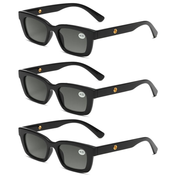 3 Pairs Mens Womens Reading Sunglasses Square Full Tinted Sun Readers +1.00