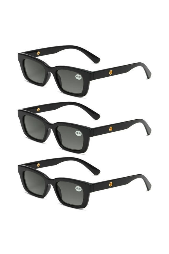 3 Pairs Mens Womens Reading Sunglasses Square Full Tinted Sun Readers +2.00