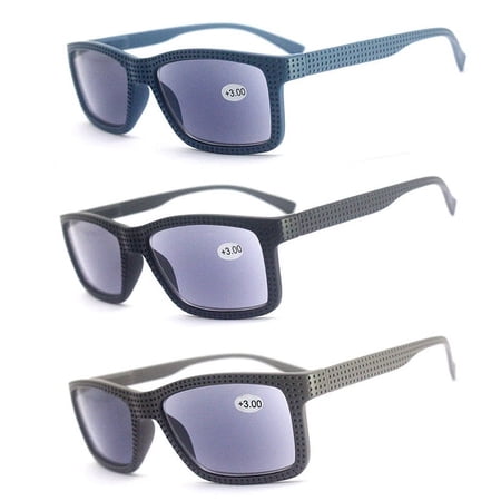 3 Pairs Mens Womens Rectangle Reading Glasses Sunglasses Readers Tinted Presbyopic Glasses