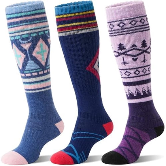 3 Pairs Merino Wool Ski Socks Thermal Warm Winter Thick Knee High Snowboarding Skiing Socks for Women Men