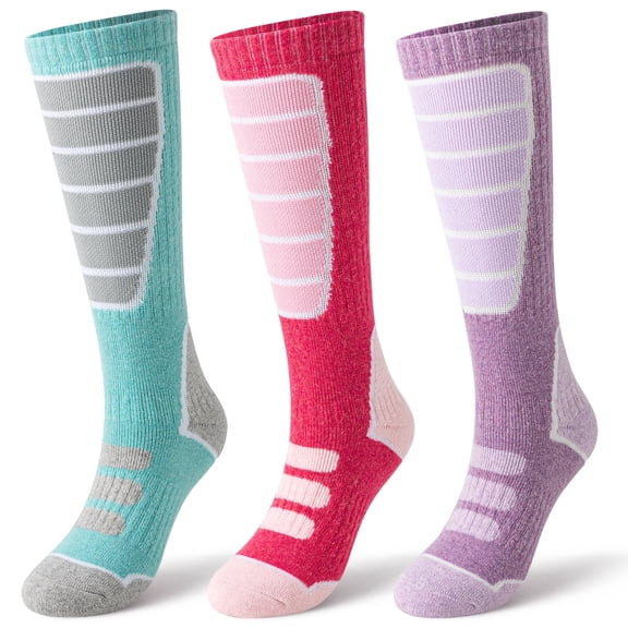 3 Pairs Merino Wool Ski Socks for Womens Mens Thermal Winter Warm Thick Knee High Socks for Skiing Snowboarding