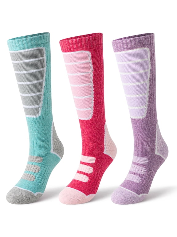 3 Pairs Merino Wool Ski Socks for Womens Mens Thermal Winter Warm Thick Knee High Socks for Skiing Snowboarding