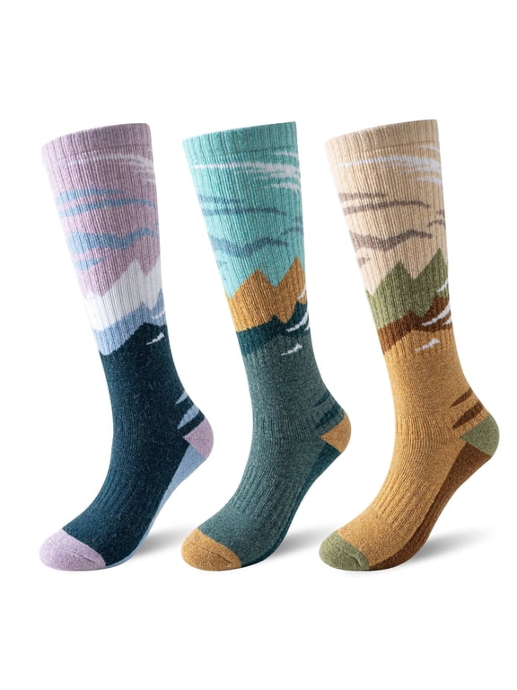 3 Pairs Merino Wool Ski Socks for Womens Mens Thermal Winter Warm Thick Knee High Socks for Skiing Snowboarding