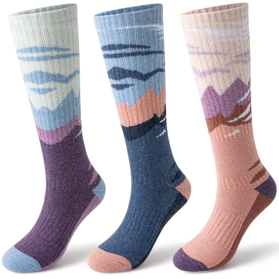 3 Pairs Merino Wool Ski Socks for Womens Mens Thermal Winter Warm Thick Knee High Socks for Skiing Snowboarding