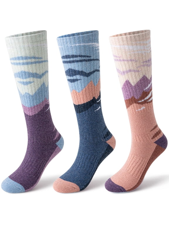 3 Pairs Merino Wool Ski Socks for Womens Mens Thermal Winter Warm Thick Knee High Socks for Skiing Snowboarding