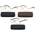 thumbnail image 1 of 3 Pairs Metal Frame Reading Glasses Full Frame Spring Temple Optical Hinge Men Women Reading Glasses Rectangular in Hard Case, 1 of 5