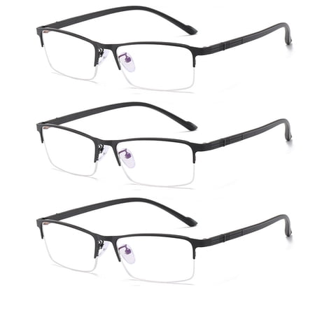 3 Pairs Metal Half Rimless Reading Glasses Blue Light Blocking Readers Metal