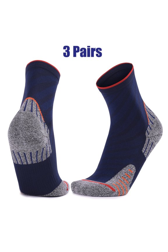3 Pairs Mid-Calf Running Socks for Men & Women, Coolmax Combed Cotton Sweat Wicking Anti-Blister Thick Terry Bottom Socks for Running Cycling Basketball Football Gym Tennis Badminton