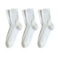 thumbnail image 1 of 3 Pairs Mid-Crew Cable Knit Socks with Ruffle Cuffs Soft Stretchy Vintage-Inspired Design, 3 PK-White, 1 of 6