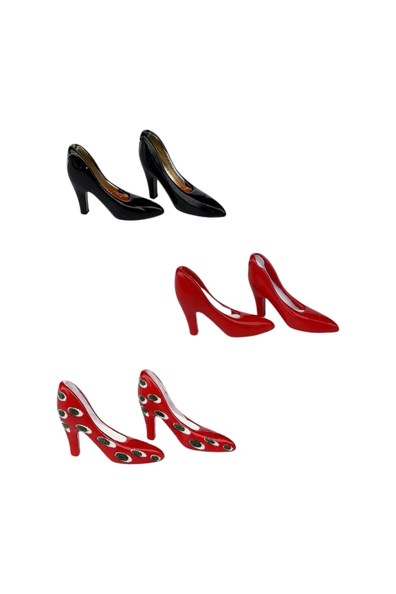 3 Pairs Miniature Shoe Models For Dollhouses Iron High Heel With Intricate Painting 1/12 Scale Display