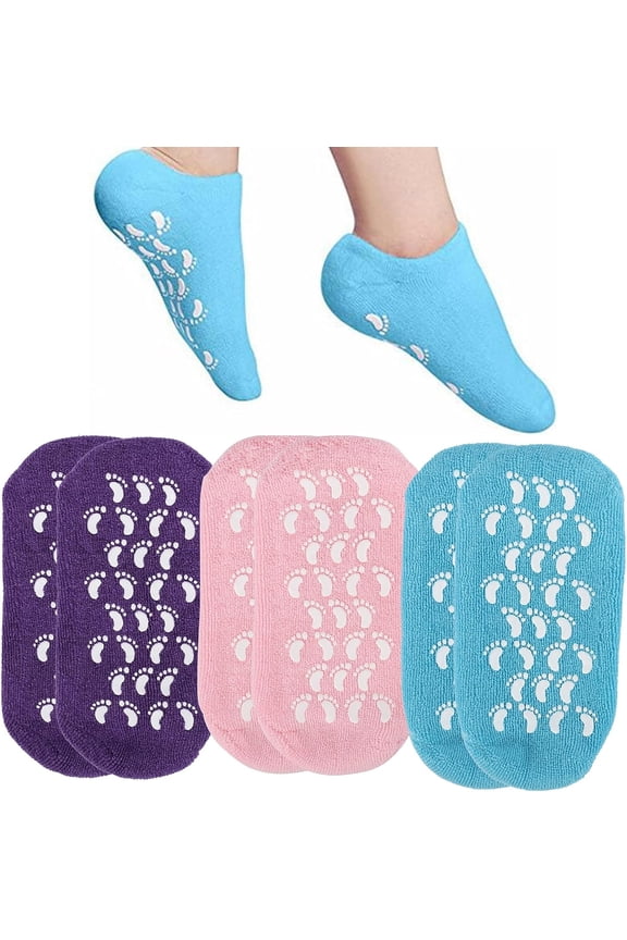 3 Pairs Moisturising Socks, Cotton Socks for Moisturising, Gel Socks for Women Moisture Socks for Moisturising Dry Feet Helps Repair Dry Cracked Skins and Softens Feet (Blue, Pink, Purple)