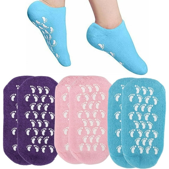 3 Pairs Moisturising Socks, Cotton Socks for Moisturising, Gel Socks for Women Moisture Socks for Moisturising Dry Feet Helps Repair Dry Cracked Skins and Softens Feet (Blue, Pink, Purple)
