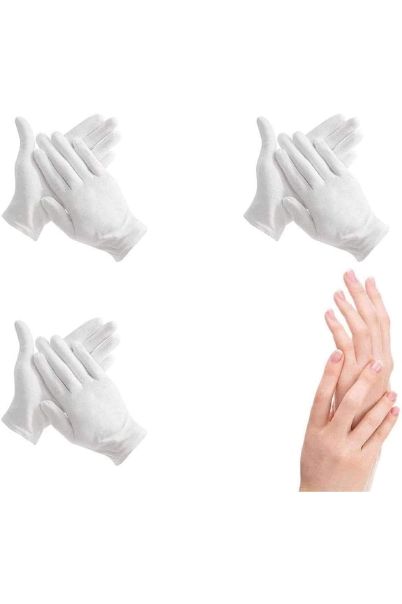 3 Pairs Moisturizing Gloves Over Night Bedtime White Cotton | Cosmetic Inspection Premium Cloth Quality | Eczema Dry Sensitive Irritated Skin Spa Therapy Secure Wristband| One Size Fits Most