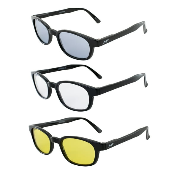 3 Pairs MotoFrames Lockdown Motorcycle Riding Glasses w/ Black Frames Blue Clear Yellow Lenses