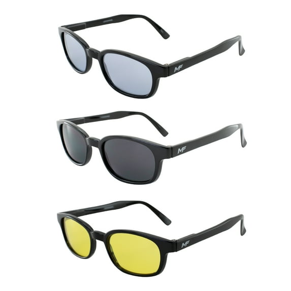 3 Pairs MotoFrames Lockdown Motorcycle Riding Glasses w/ Black Frames Smoke Yellow Blue Lenses