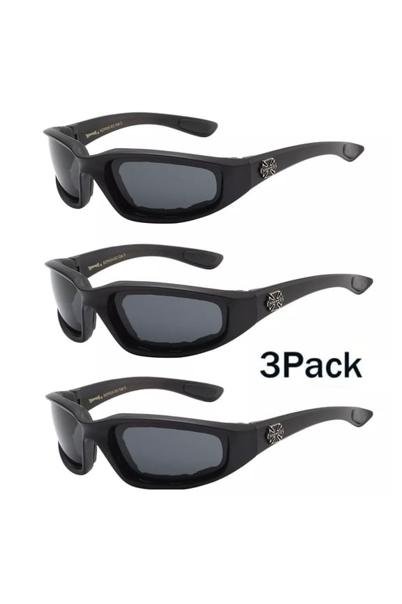 3 Pairs Motorcycle Sports Biker Riding Glasses Padded Wind Resistant Sunglasses