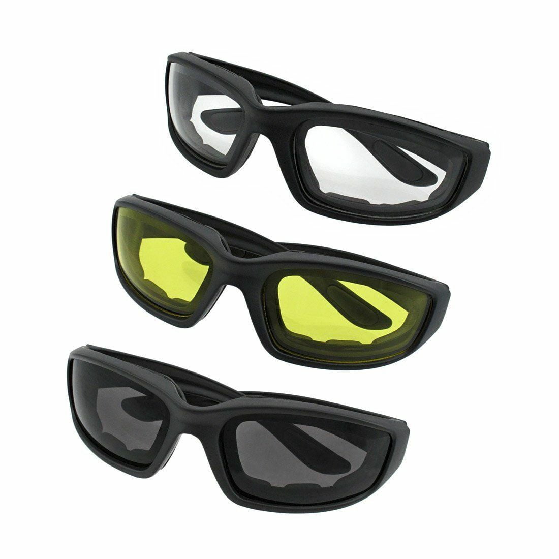 3 Pairs Motorcycle Sports Glasses - Windproof & Anti-Fog Cycling Sunglasses for Men & Women, UV Protection, Gray/Clear/Yellow Lenses for Riding, Biking, Running