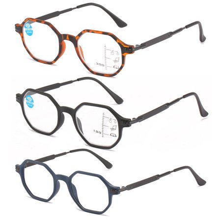 3 Pairs Multifocus Anti-Blue Light HD Reading Glasses Progressive Readers