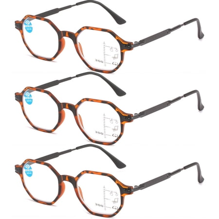 3 Pairs Multifocus Anti-Blue Light HD Reading Glasses Progressive Readers