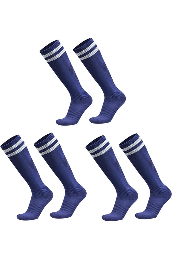 3 Pairs Navy Blue Football Socks for Boys Girls, Kids Soccer Socks Long Football Socks, Breathable Sports Socks Trainer Socks Running Socks Hockey Rugby Socks for Aged 5-12