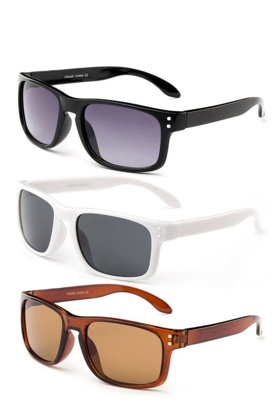 3 Pairs Newbee Fashion- Designer Inspired Kids Boys Sunglasses Stylish Cool Keyhole Plastic Frame with Flash Mirror Lens UV Protection Casual