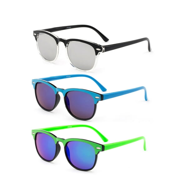 3 Pairs Newbee Fashion-Kyra Kids Two Tone Vintage Style Sunglasses Flash Mirror Lens Girls Boys Sunglasses UV Protection