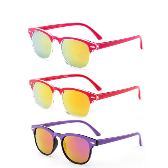 3 Pairs Newbee Fashion-Kyra Kids Two Tone Vintage Style Sunglasses Flash Mirror Lens Girls Boys Sunglasses UV Protection