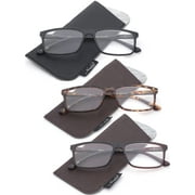 3 Pairs Newbee Fashion Reading Glasses for Men,Rectangular Plastic Frame, Spring Hinge Temple, 3 Pouches Included Match Frame Color, Comfort Design Reading Glasses +1.50