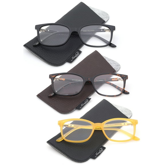 3 Pairs Newbee Fashion Reading Glasses for Women,Square butterfly Plastic Frame, Metal Spring Hinge with Rhinestone, 3 Pouches Included Match Frame Color, Comfort Design Reading Glasses +1.00