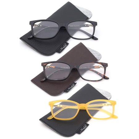 3 Pairs Newbee Fashion Reading Glasses for Women, Square butterfly Plastic Frame, Metal Spring Hinge with Rhinestone, 3 Pouches Included Match Frame Color, Comfort Design Reading Glasses +3.50