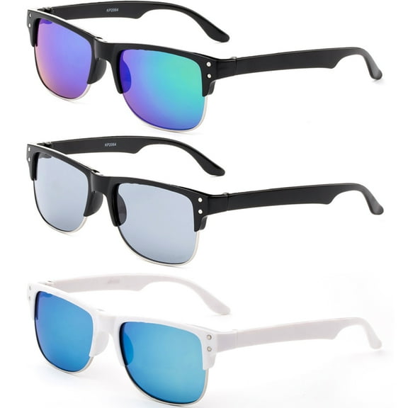 3 Pairs Newbee Fashion - "Reeves" Kyra Kids Fashion Mirrored Lenses Style Children Boys Sunglasses with UV Protection