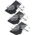 thumbnail image 1 of 3 Pairs Newbee Fashion Square Aviator Classic Metal Frame Reading Glasses for Men, Big Frame with Spring Hinge , 3 Pouches Included Match Frame Color, Comfort Design Reading Glasses +1.75, 1 of 2