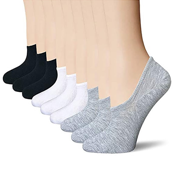 3 Pairs No Show Socks Womens Cotton Low Cut Non Slip Casual Socks Invisible Flat Boat Liner Socks Athletic Boat Socks Ankle Socks for Women Grey M